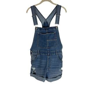 No Boundaries denim jean short overalls shortalls juniors size large